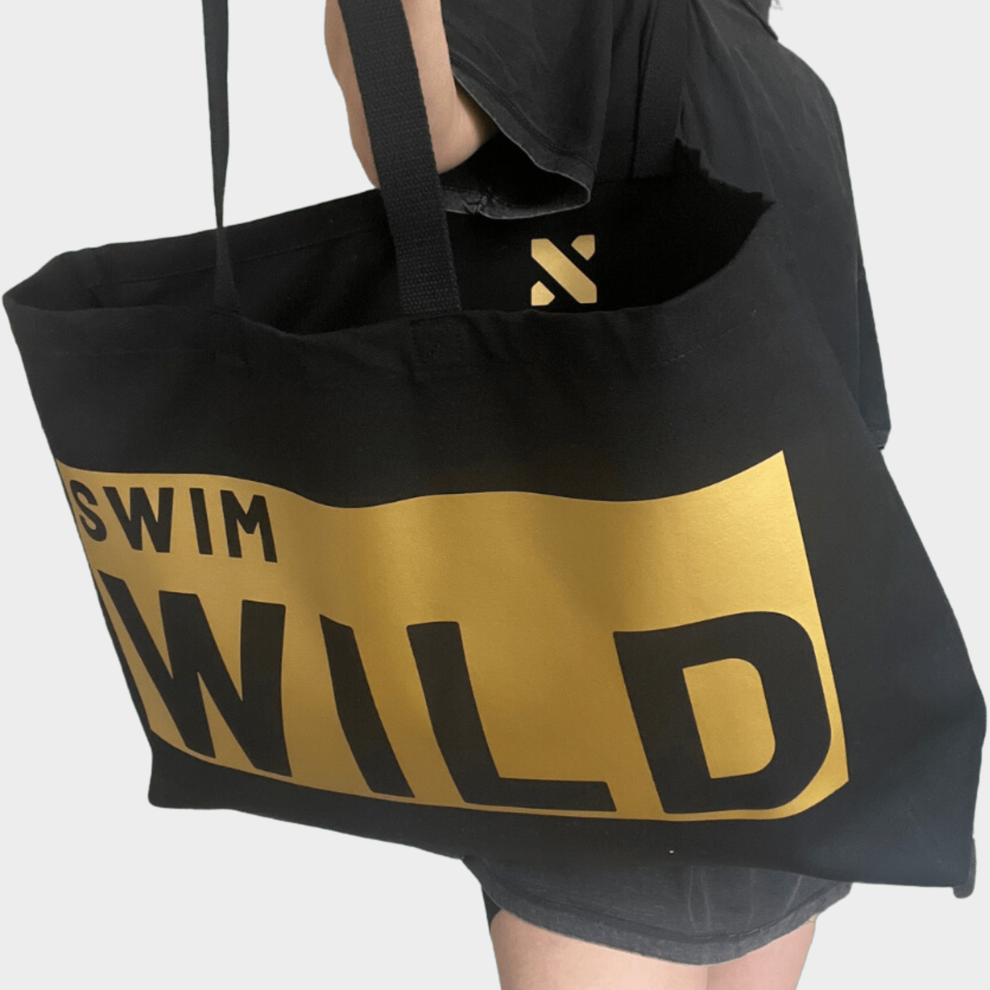 Black Jumbo Swim Wild Bag | Gold