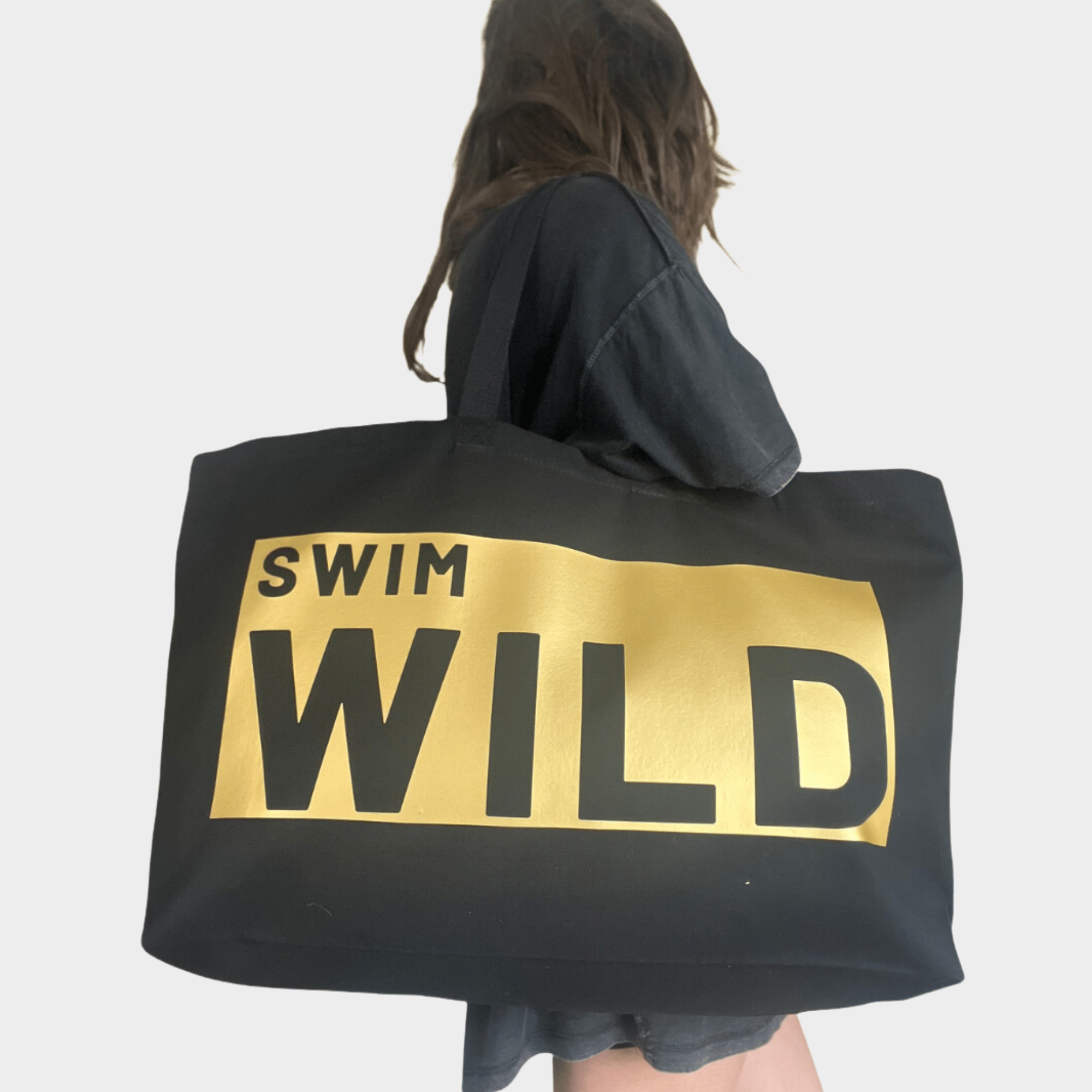 Black Jumbo Swim Wild Bag | Gold