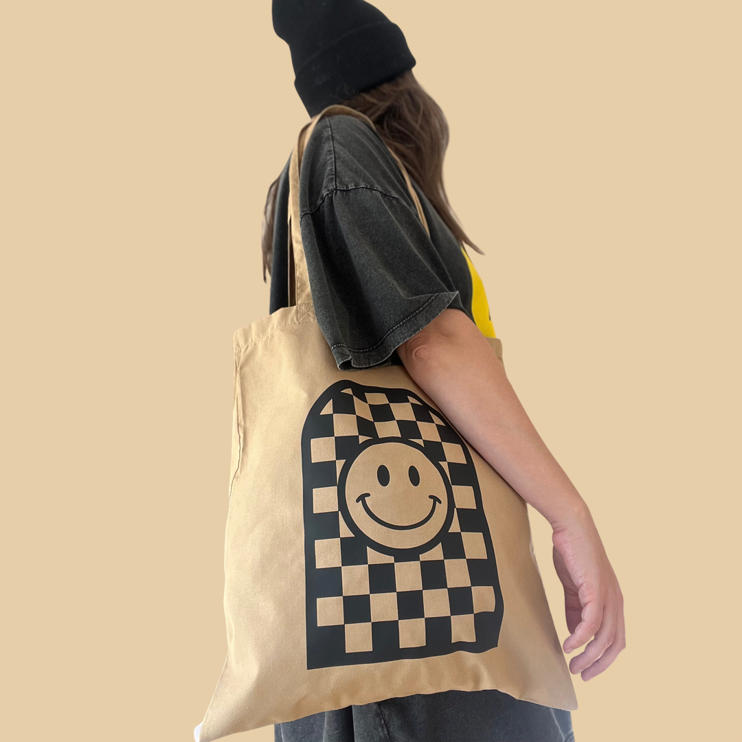 Checkerboard Smiley Tote