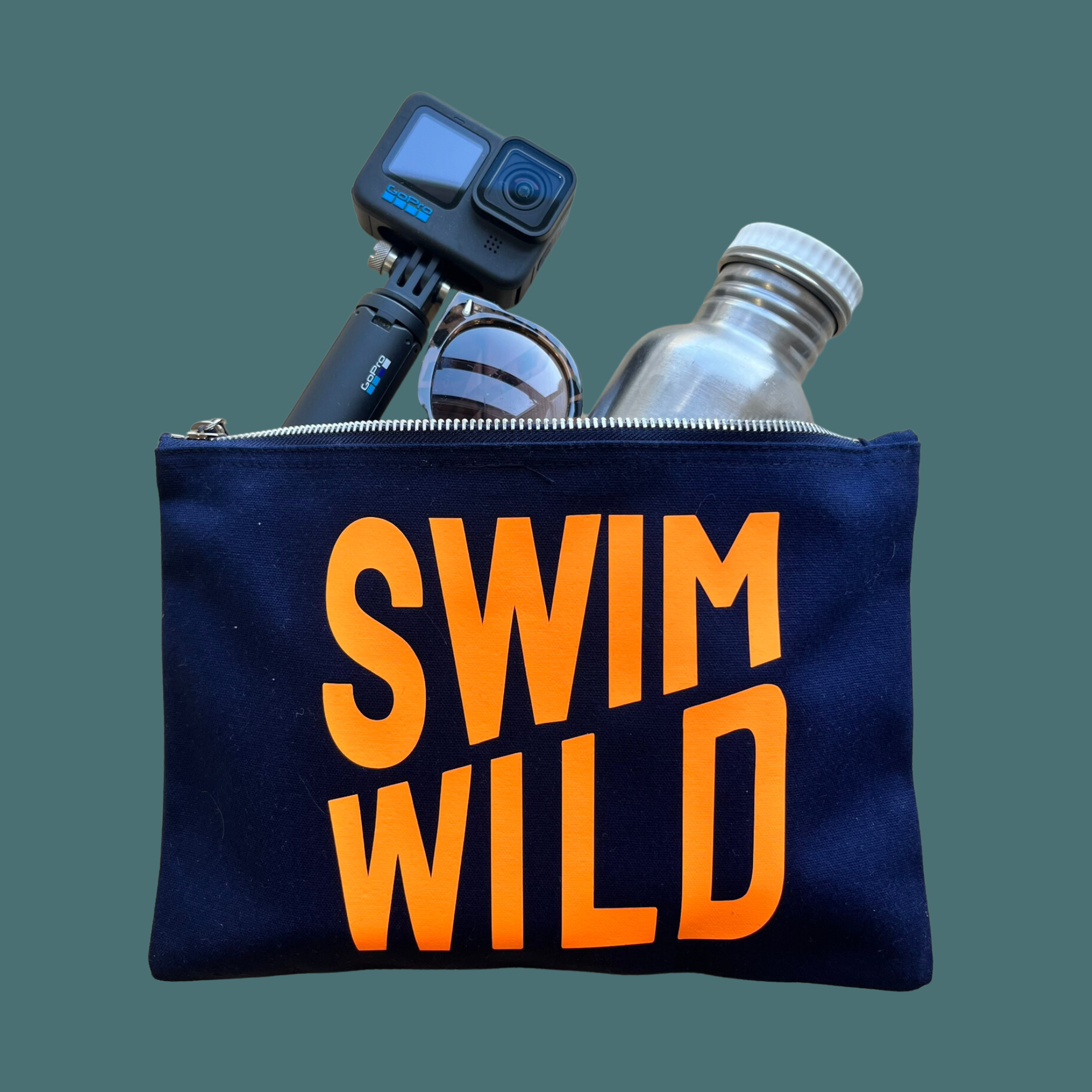 Swim Wild ZIP Bag | Navy / Neon Orange