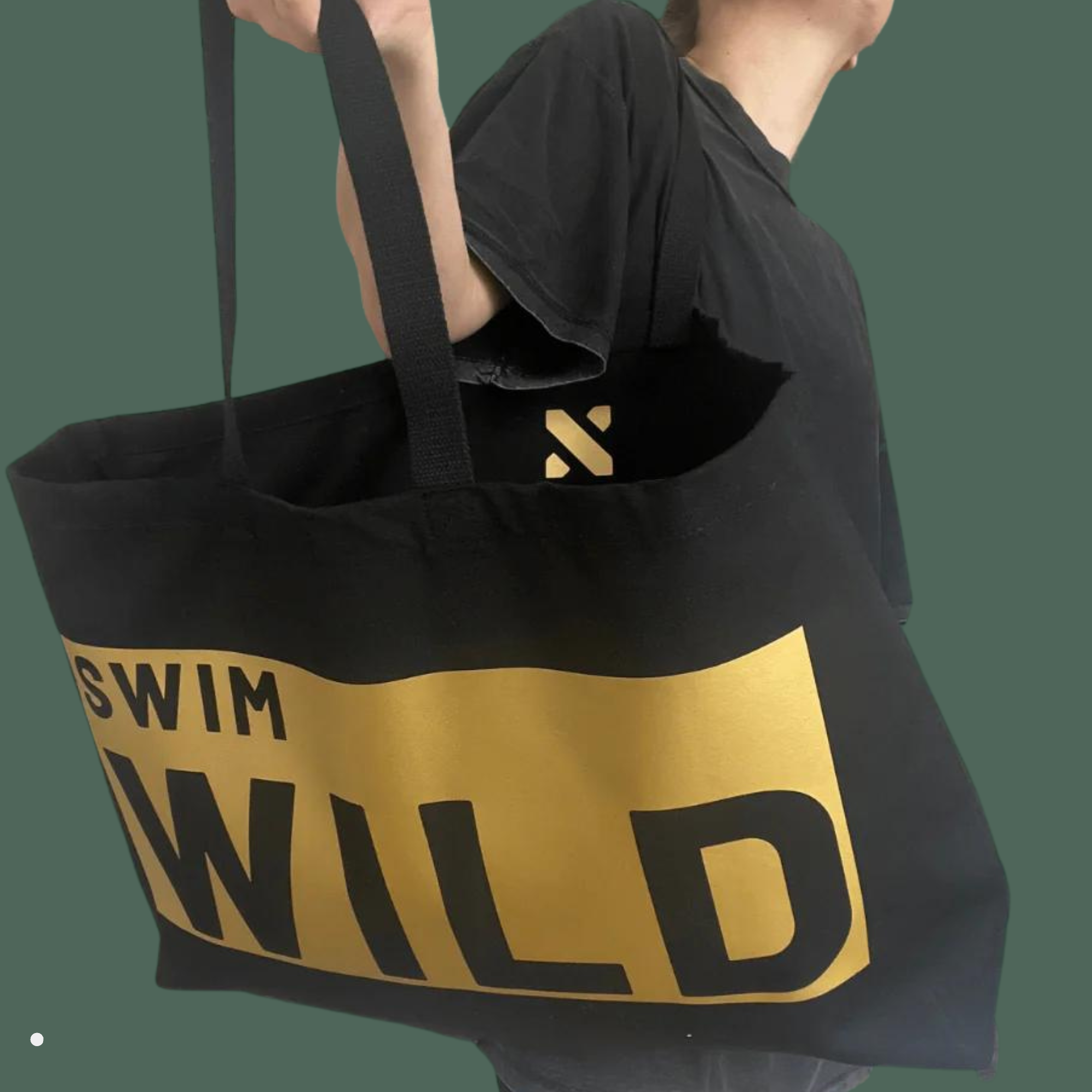 Black Jumbo Swim Wild Bag | Gold