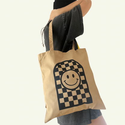 Checkerboard Smiley Tote